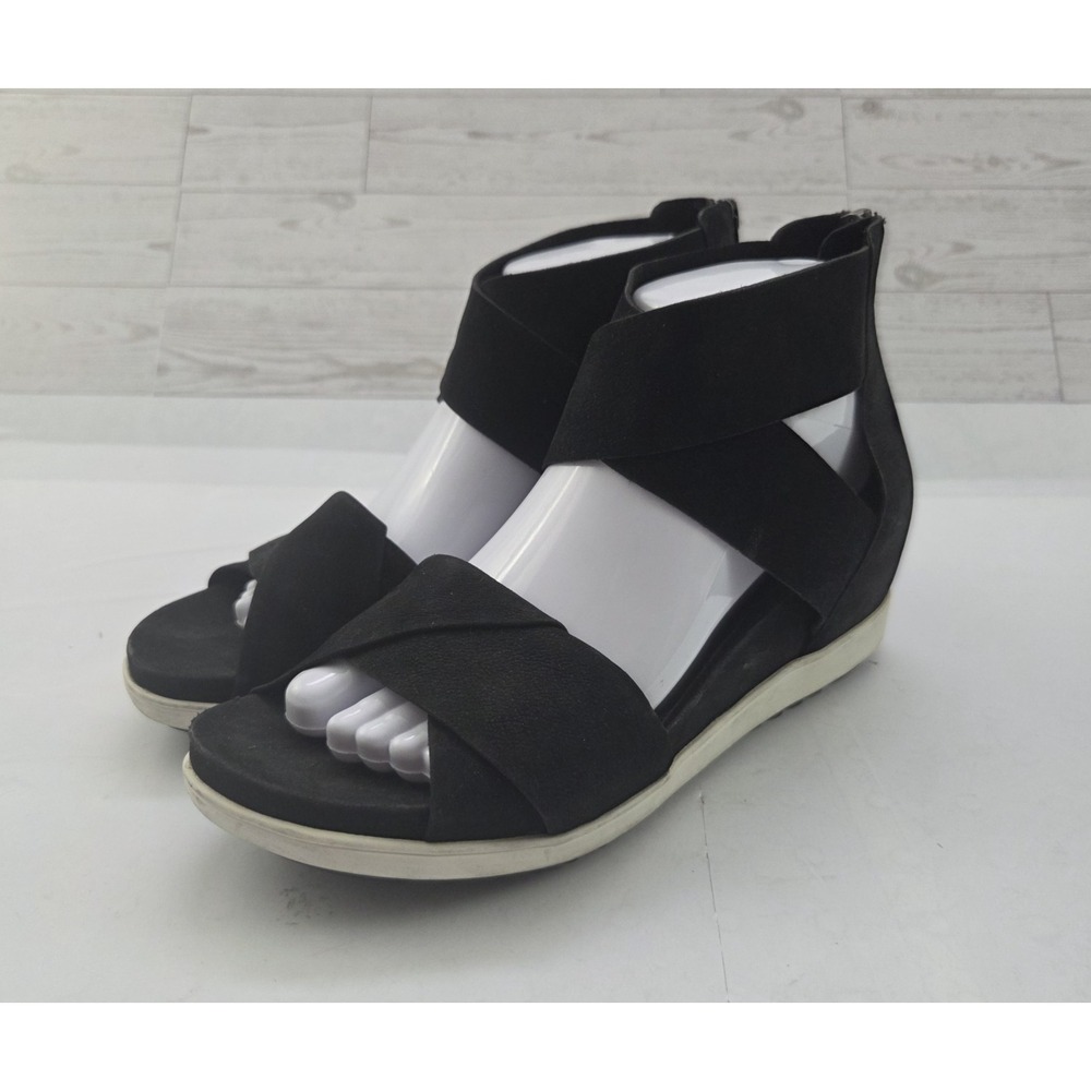 Eileen Fisher Sandals Womens 9 Black Leather Ankle Strap Minimalism Quiet Luxury